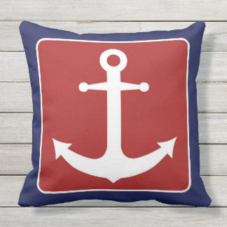 Nautical Anchor - Red White and Blue Throw Pillow