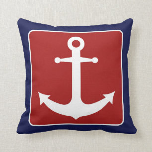 Nautical Anchor - Red White and Blue Throw Pillow