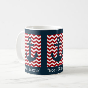 Nautical Anchor Red White Blue Boat Name Text Coffee Mug