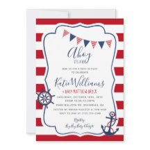 Nautical Anchor Red White Blue Boy Baby Invitation