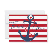 Nautical Anchor Red White Ocean Boat Thank You