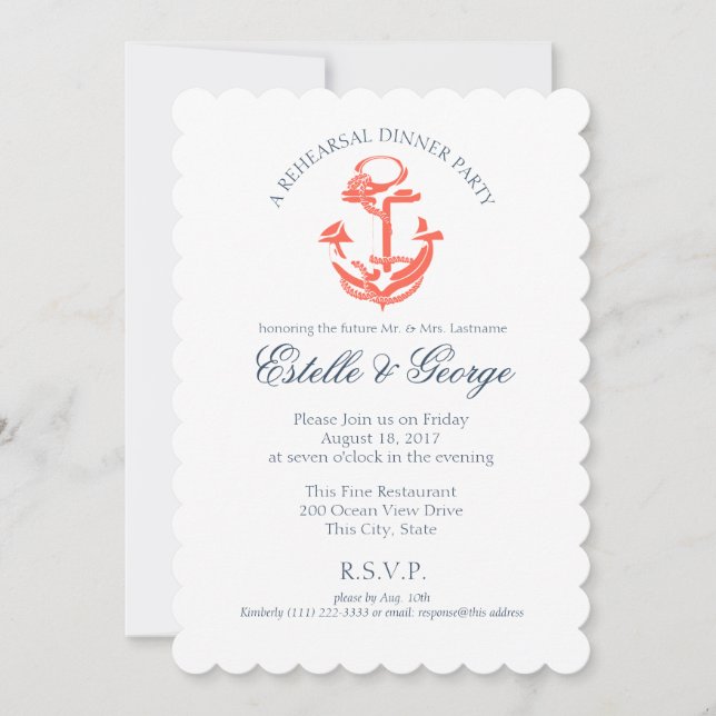 Nautical Anchor Rehearsal Dinner Invitation (Front)