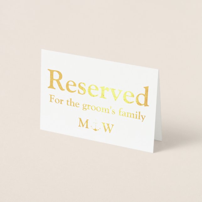 Nautical Anchor Reserved Wedding Table place  Foil Card (Front)