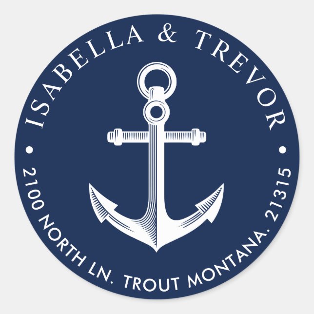 Nautical Anchor Return Address Classic Round Sticker (Front)