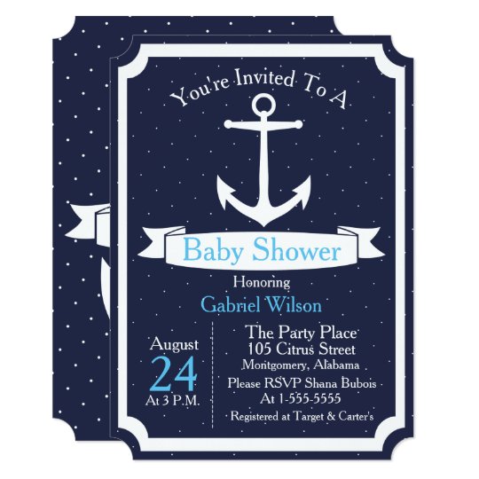 Nautical Anchor & Ribbon Baby Boy Baby Shower Card