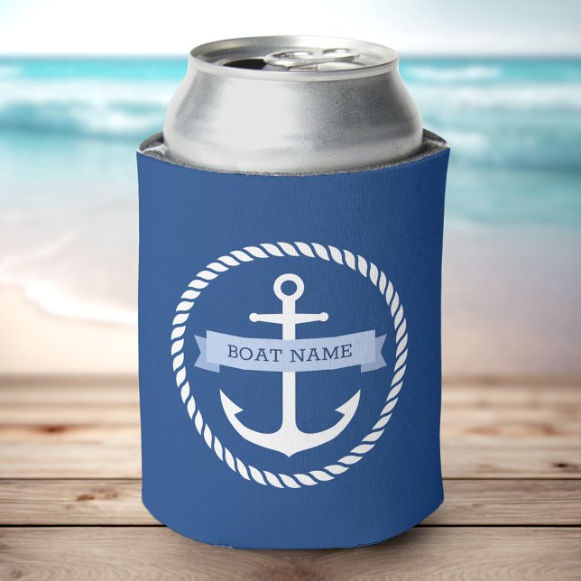 Nautical anchor rope border boat name on banner can cooler (Creator Uploaded)