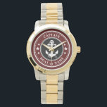Nautical Anchor & Rope Captain Boat Name Navy Red Watch<br><div class="desc">A Nautical Ship Anchor and Rope with Captain Rank or other title and Your Name or Boat Name on a Stylish Wrist Watch. This personalized Pocket Watch will not just time but also is a fun conversation piece. Perfect for Father's Day but also makes a great gift for any occasion....</div>