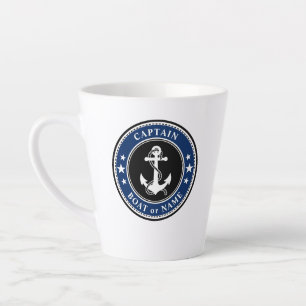 Nautical Anchor Rope Captain Boat or Name Navy Latte Mug
