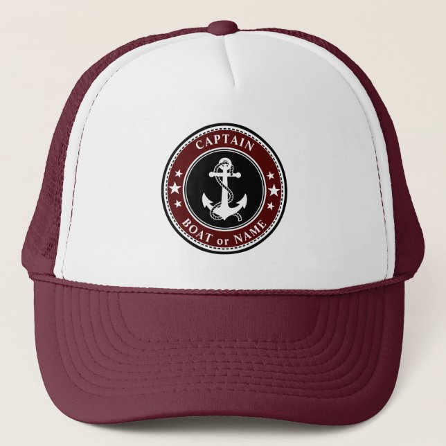 Nautical Anchor & Rope Captain Boat or Name Trucker Hat (Front)