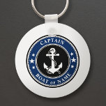 Nautical Anchor & Rope Captain Name or Boat Navy Keychain<br><div class="desc">A personalized nautical themed keychain with "Captain" (or other desired title or rank) and your name, boat name or other text as needed. This unique design features a custom made vintage boat anchor with rope and stars accented with regal black, classic navy blue and white colors. Makes a great gift...</div>