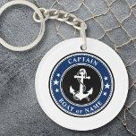 Nautical Anchor & Rope Captain or Boat Name Navy Keychain<br><div class="desc">A personalized nautical themed 2 sided acrylic keychain with "Captain" (or other desired title or rank) and your name, boat name or other text as needed. This unique design features a custom made vintage boat anchor with rope and stars accented with regal black, classic navy blue and white colours. Makes...</div>