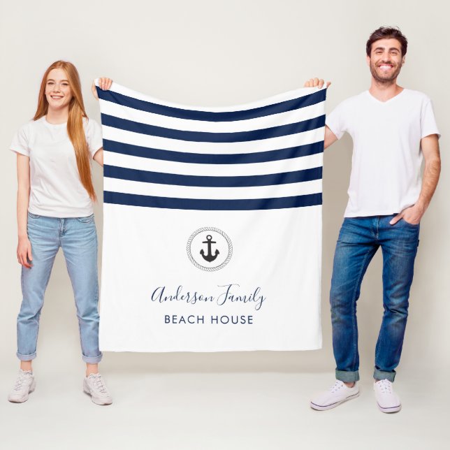 Nautical Anchor & Rope Family Beach House Fleece Blanket (In Situ)