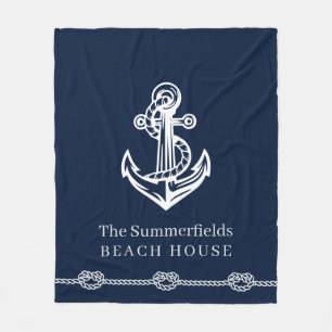 Nautical Anchor Rope Family Vacation Beach House Fleece Blanket