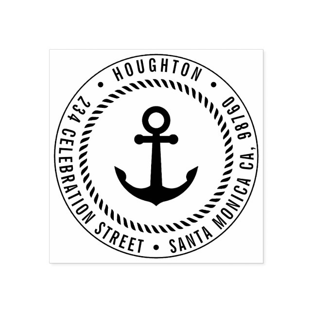 Nautical Anchor & Rope | Round Return Address Rubber Stamp (Imprint)