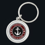 Nautical Anchor Rope & Stars Captain Name or Boat Keychain<br><div class="desc">A Custom Nautical Anchor & Rope with Your Personalized Captain Name or Boat Name,  Navy Red Black and White keychain.</div>