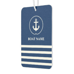 Nautical Anchor Rope Striped Boat Name Blue Air Freshener