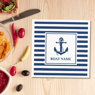 Nautical Anchor Rope Striped Boat Name Napkin