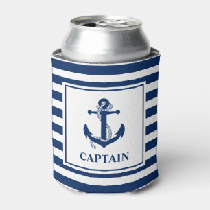 Nautical Anchor Rope Striped Captain Can Cooler