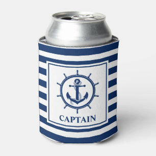 Nautical Anchor Rope Wheel Striped Captain Can Cooler
