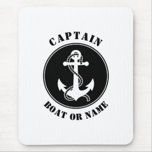 Nautical Anchor & Rope with Captain Boat or Name Mouse Pad