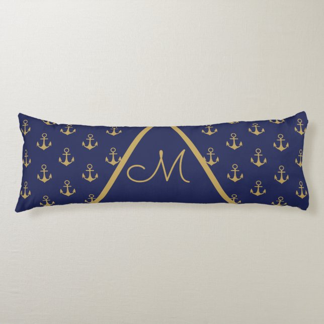 Nautical Anchor Royal Blue Monogram Body Pillow (Front)