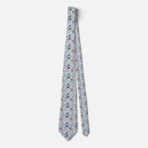 Nautical anchor rudder blue white stripe zigzag tie