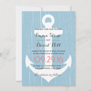 Nautical Anchor Rustic Light Blue Wedding Invitation