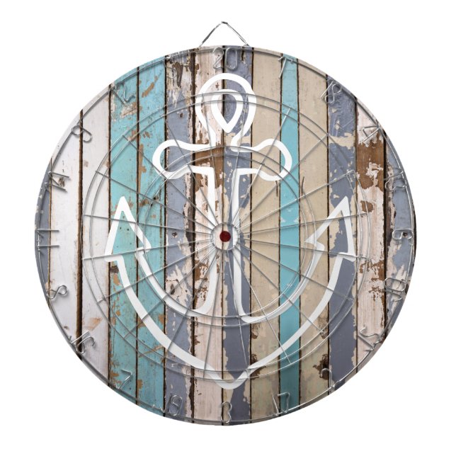 Nautical Anchor Rustic Wood Beach  Dartboard (Front)