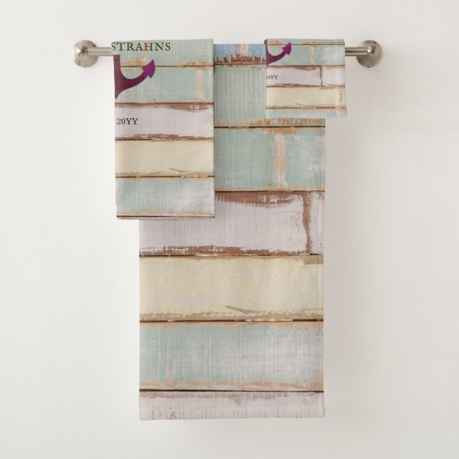 Nautical Anchor Rustic Wood Weathered Decor Bath Towel Set (Insitu)
