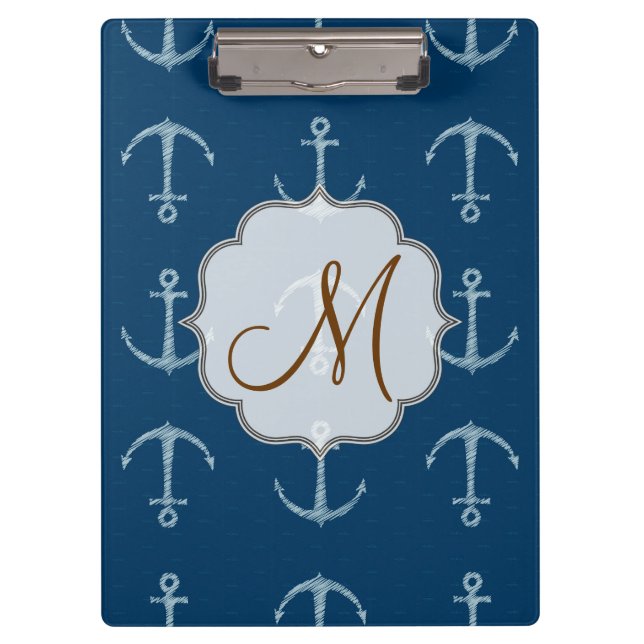 Nautical Anchor Sail Monogram Initial Clip Board (Front)