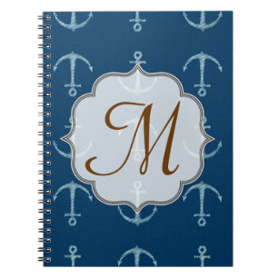 Nautical Anchor Sail Monogram Initial Note Book