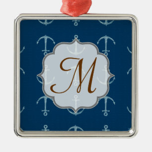 Nautical Anchor Sail Sai Monogram Initial Ornament