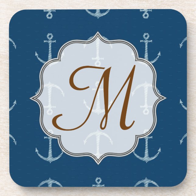 Nautical Anchor Sail Sailin Monogram Drink Coaster (Front)