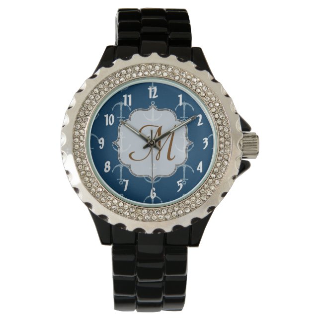 Nautical Anchor Sail Sailing Boat Ore Wrist Watch (Front)
