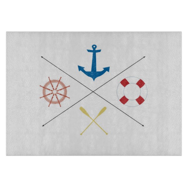 Nautical Anchor Sail Sailing Glass Cutting Board (Front)