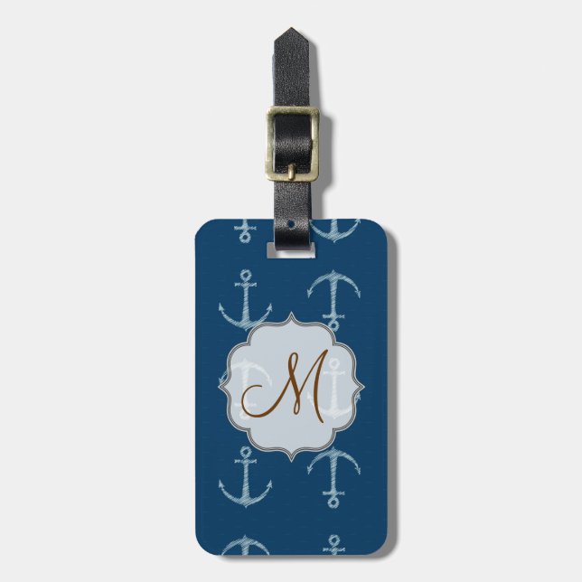 Nautical Anchor Sail Sailing Monogram Luggage Tag (Front Vertical)