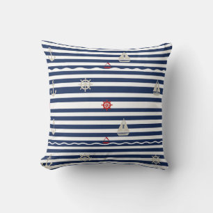 Nautical Anchor Sailboat Stripe Pattern Throw Pillow