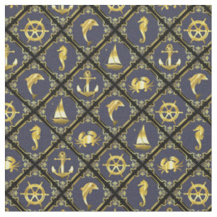 Nautical anchor/sailboat/wheel/lighthouse/dolphin fabric