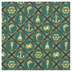 Nautical anchor/sailboat/wheel/lighthouse/dolphin fabric