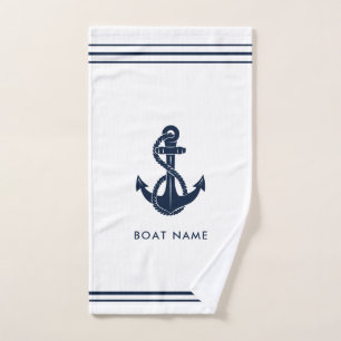 Nautical Anchor Sailing Boat Name Custom Hand Towel