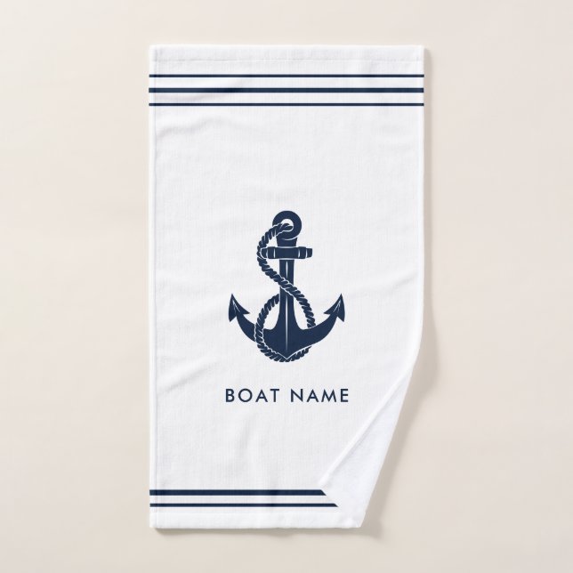 Nautical Anchor Sailing Boat Name Custom Hand Towel (Hand Towel)
