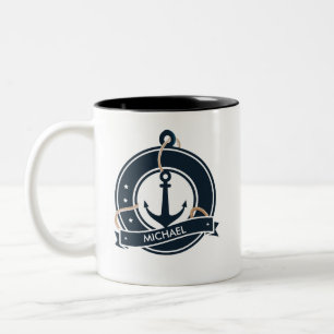 Nautical Anchor Sailor Sailing Personalized Two-Tone Coffee Mug