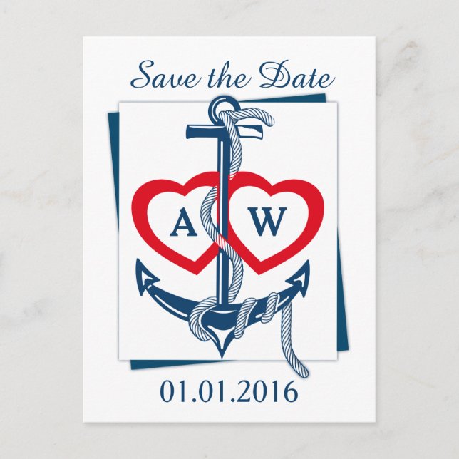 Nautical anchor Save The Date postcards Customized (Front)
