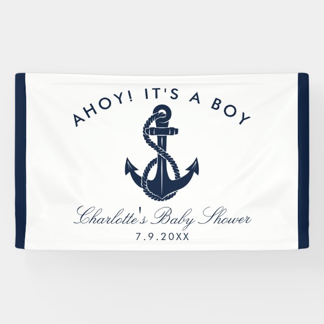 Nautical Anchor Script Baby Shower Paper Banner (Horizontal)