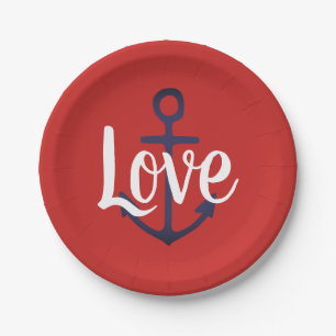 nautical ANCHOR + script LOVE Paper Plate