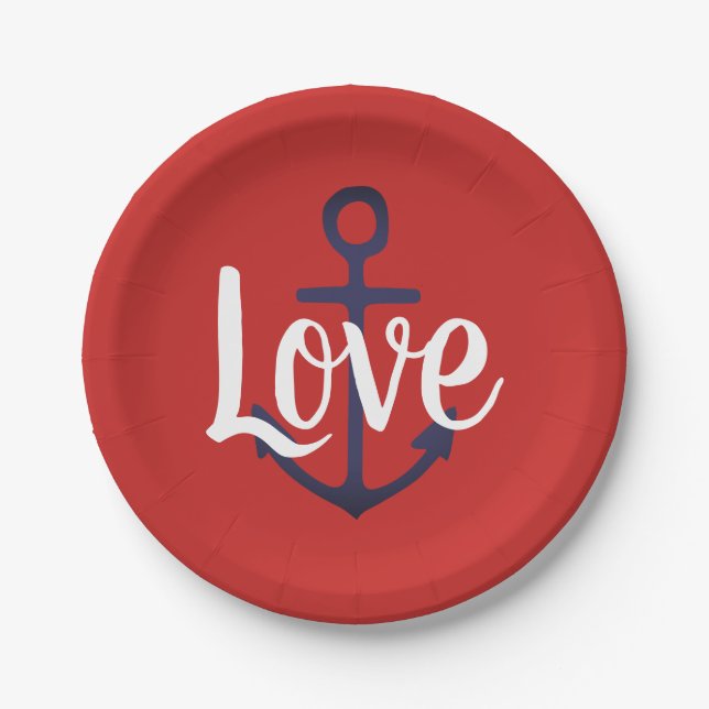 nautical ANCHOR + script LOVE | Paper Plate (Front)