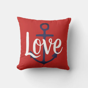 nautical ANCHOR + script LOVE - WHITE both sides Throw Pillow