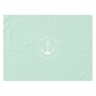 Nautical anchor seafoam mint custom Welcome Aboard Tablecloth