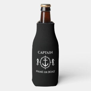 Nautical Anchor Seahorse Captain Boat Name Black Bottle Cooler