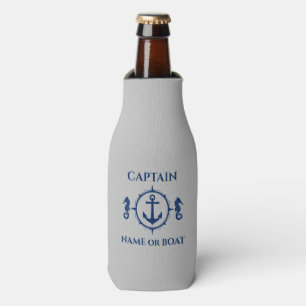 Nautical Anchor Seahorse Captain Boat Name Lt Gray Bottle Cooler